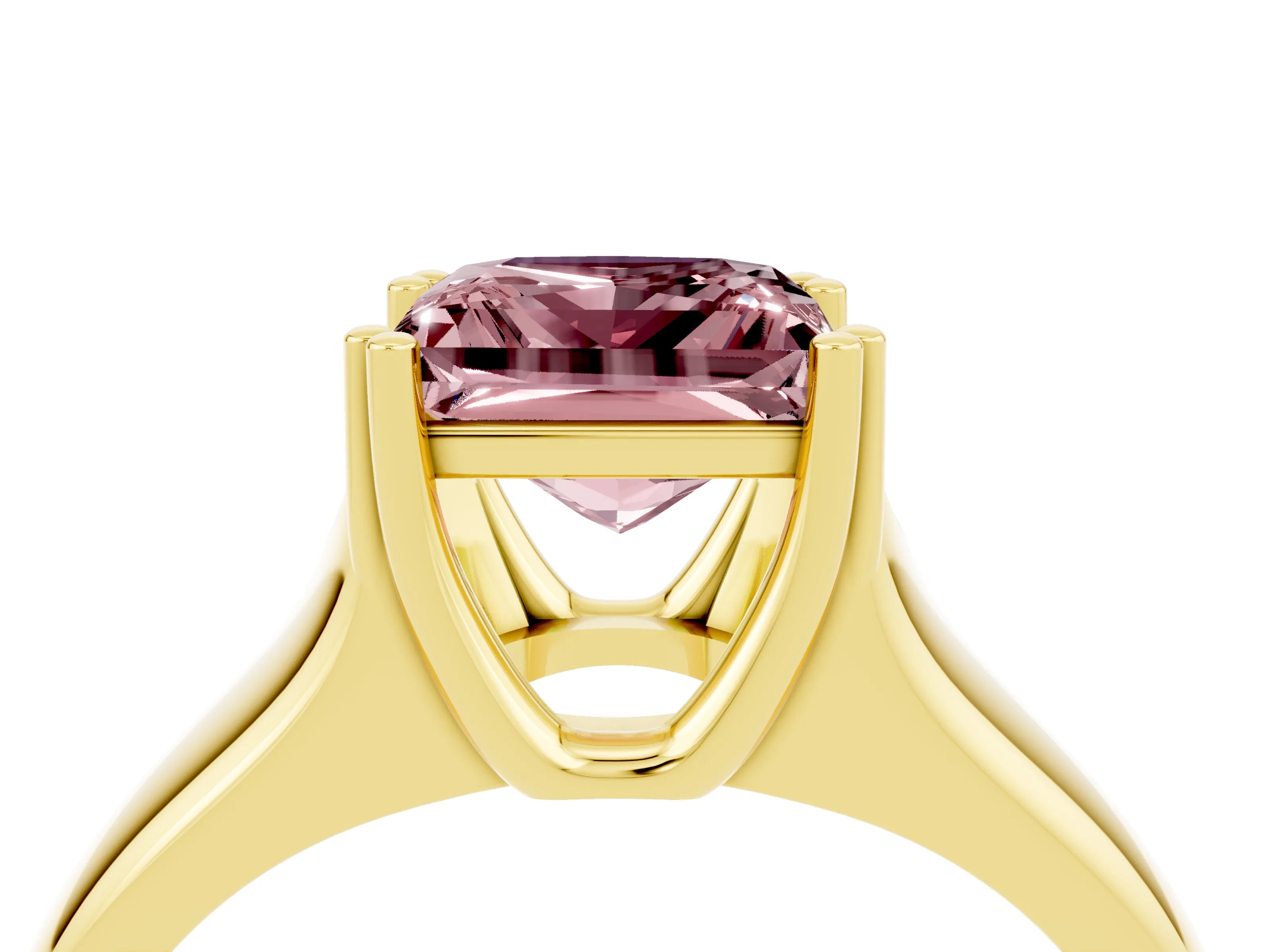 Yellow gold Princess Cut Morganite Solitaire Ring with Wide Band and Prong Setting_4
