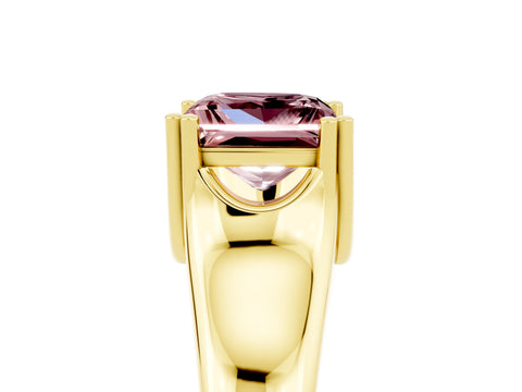 Yellow gold Princess Cut Morganite Solitaire Ring with Wide Band and Prong Setting_5