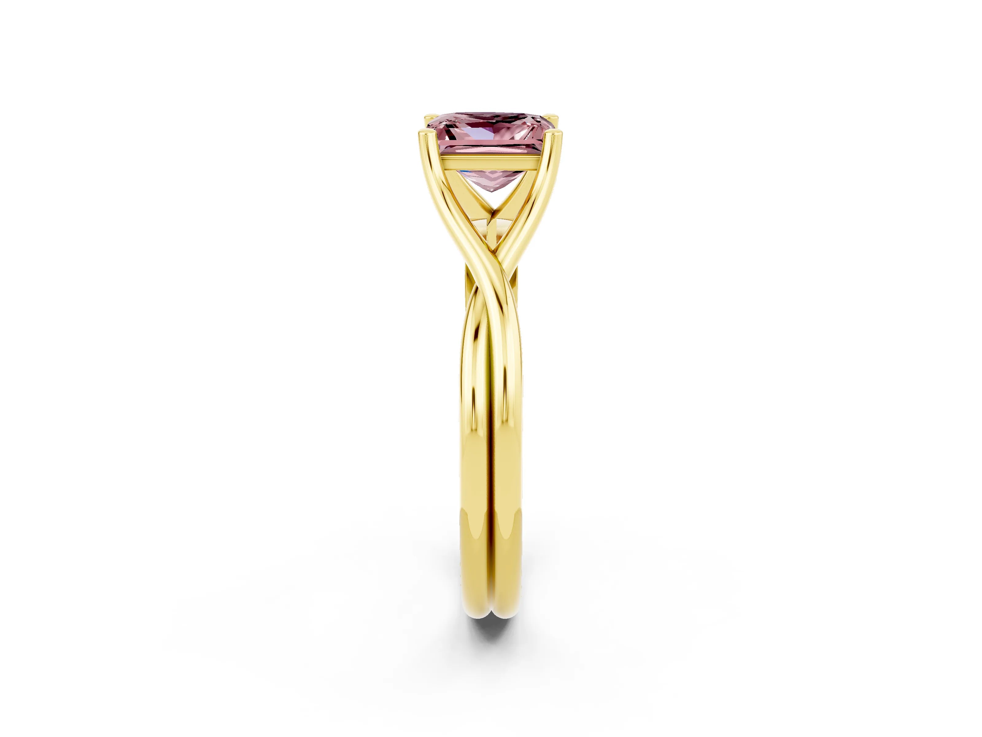 Yellow gold Princess Cut Morganite Solitaire Twist Band Prong Setting Ring_38
