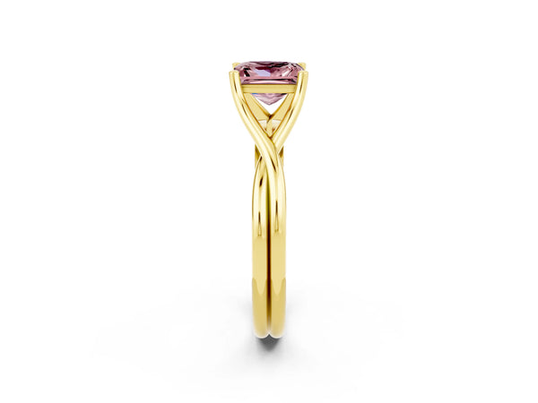 Yellow gold Princess Cut Morganite Solitaire Twist Band Prong Setting Ring