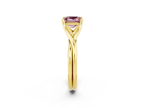 Yellow gold Princess Cut Morganite Solitaire Twist Band Prong Setting Ring_38