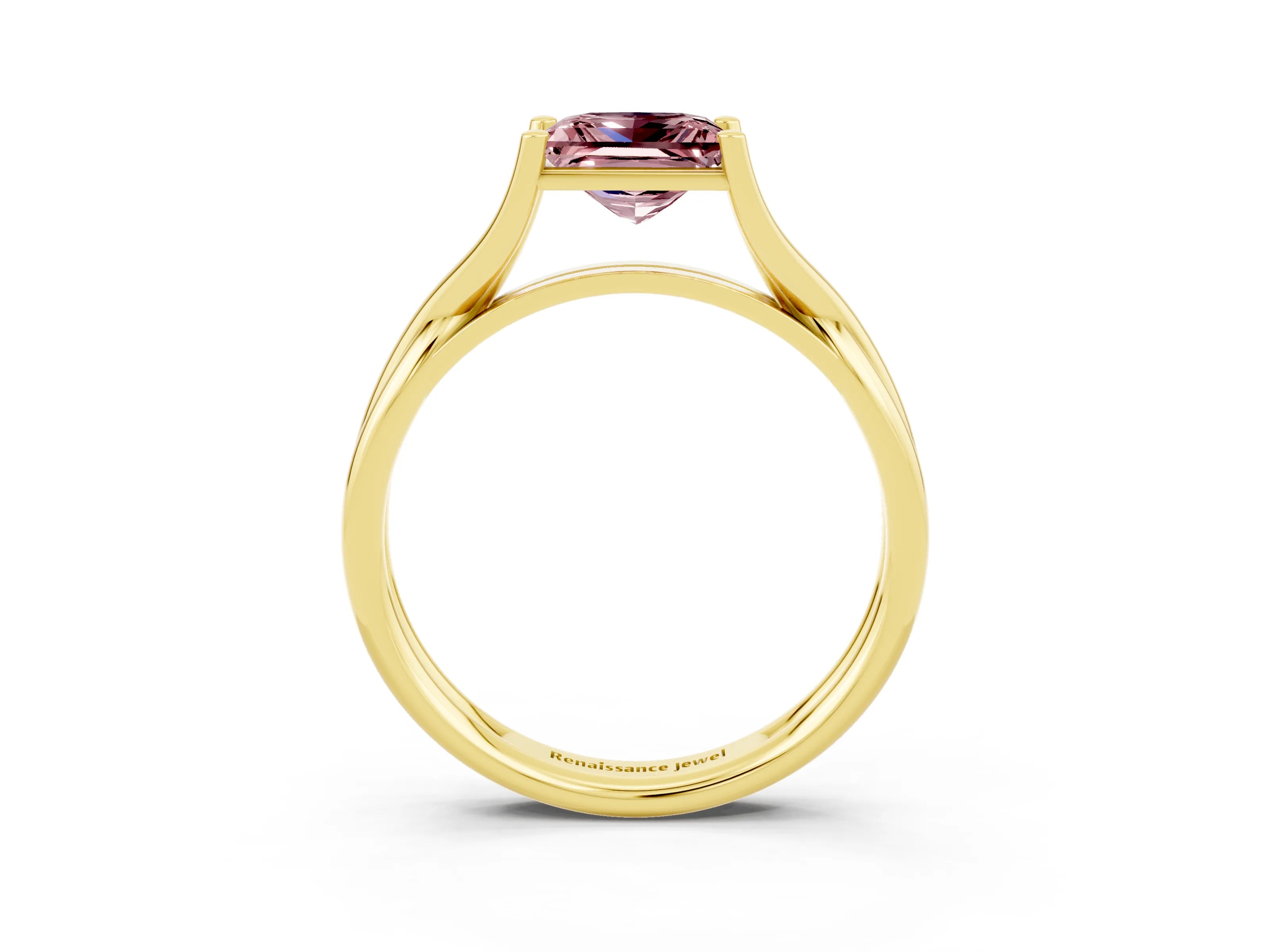 Yellow gold Princess Cut Morganite Solitaire Twist Band Prong Setting Ring_39