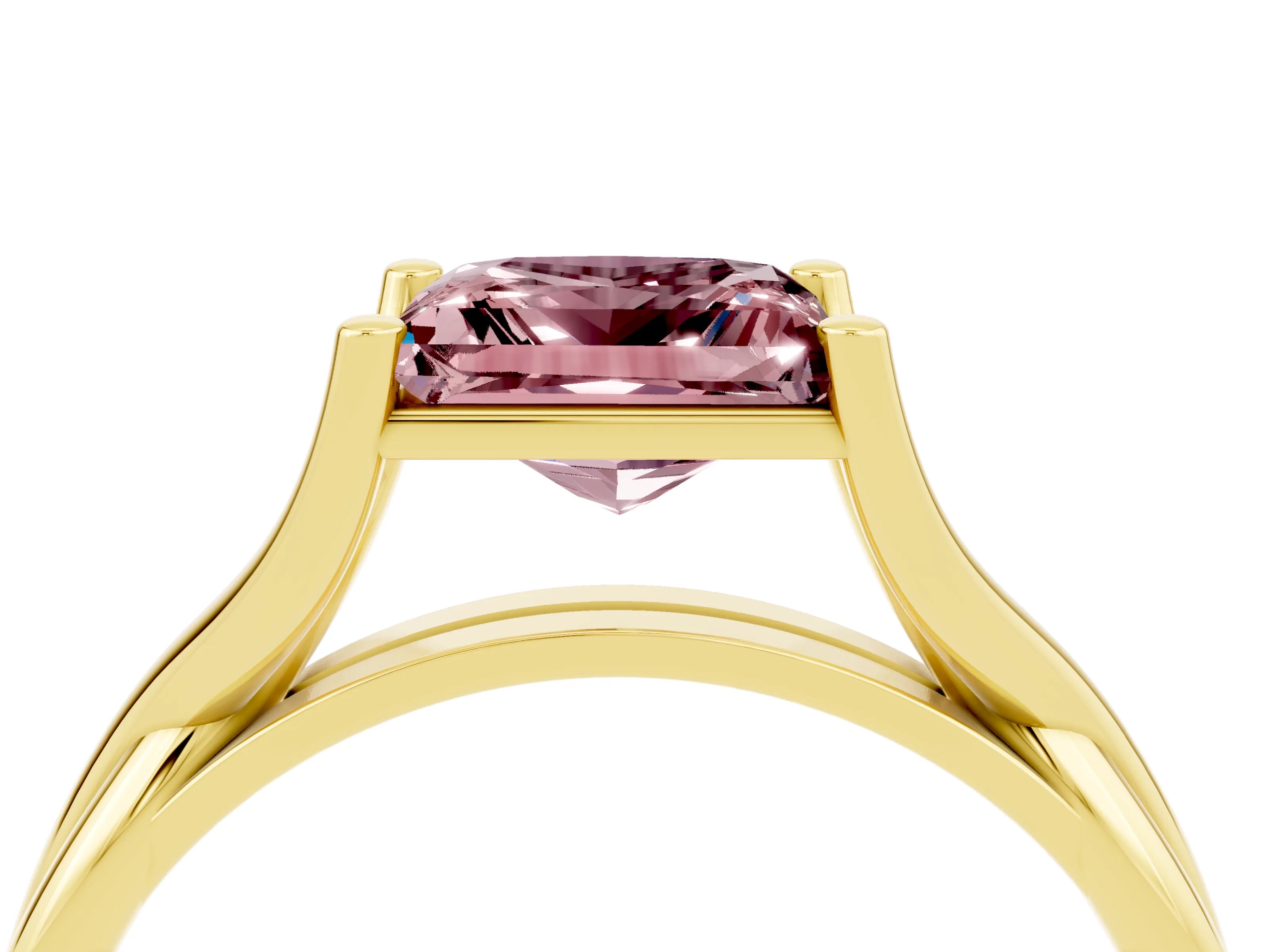 Yellow gold Princess Cut Morganite Solitaire Twist Band Prong Setting Ring_40