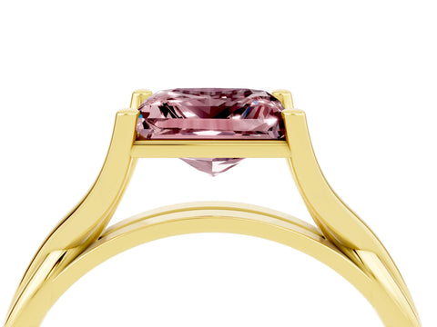 Yellow gold Princess Cut Morganite Solitaire Twist Band Prong Setting Ring_40