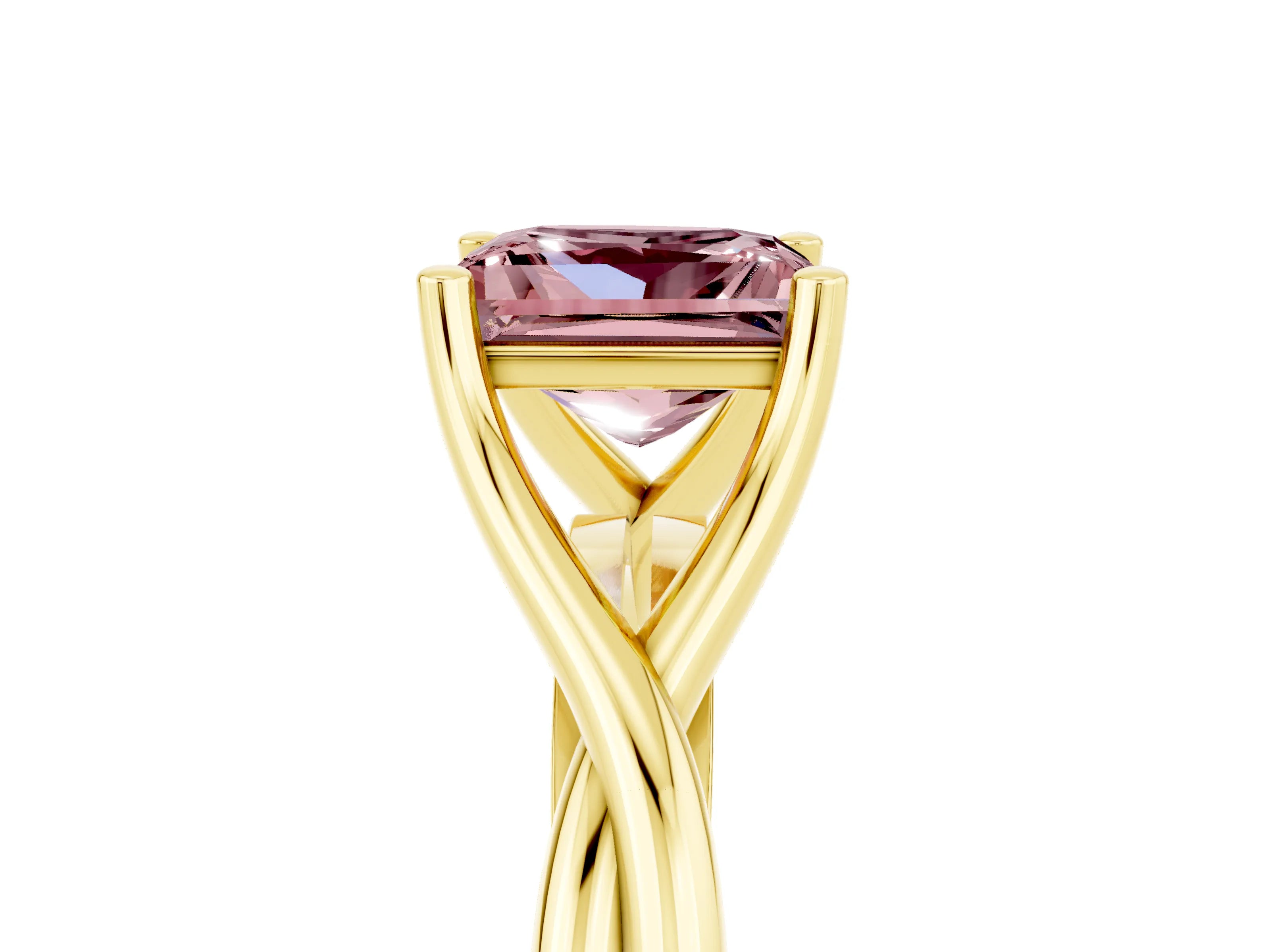 Yellow gold Princess Cut Morganite Solitaire Twist Band Prong Setting Ring_41