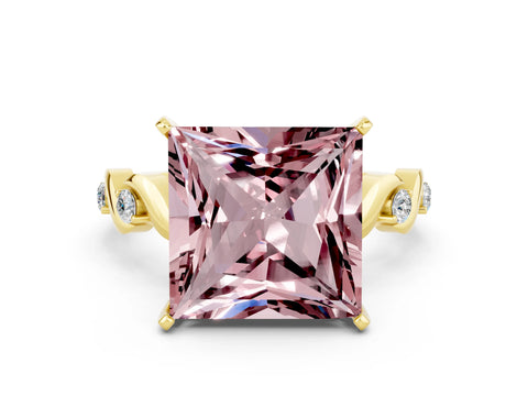 Yellow gold Princess Cut Morganite Solitaire Twisted Band with Round  Accents and Prong Setting_12