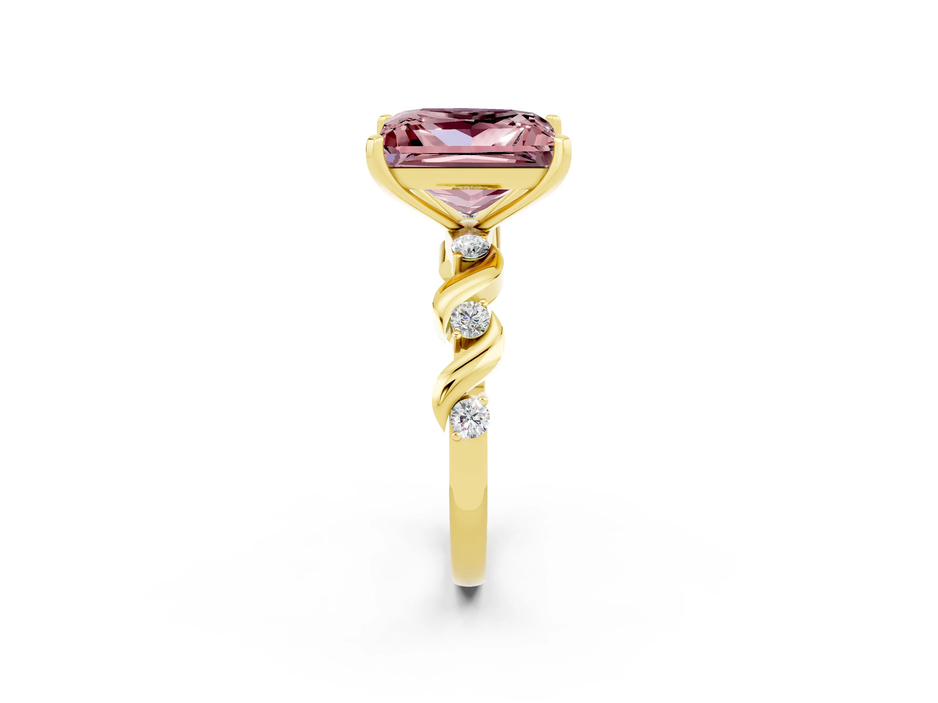 Yellow gold Princess Cut Morganite Solitaire Twisted Band with Round  Accents and Prong Setting_14