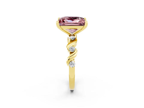 Yellow gold Princess Cut Morganite Solitaire Twisted Band with Round  Accents and Prong Setting_14