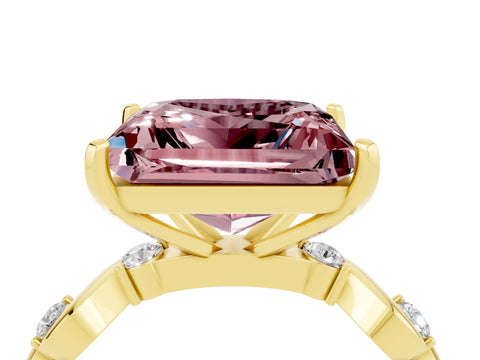 Yellow gold Princess Cut Morganite Solitaire Twisted Band with Round  Accents and Prong Setting_16