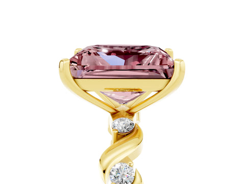 Yellow gold Princess Cut Morganite Solitaire Twisted Band with Round  Accents and Prong Setting_17
