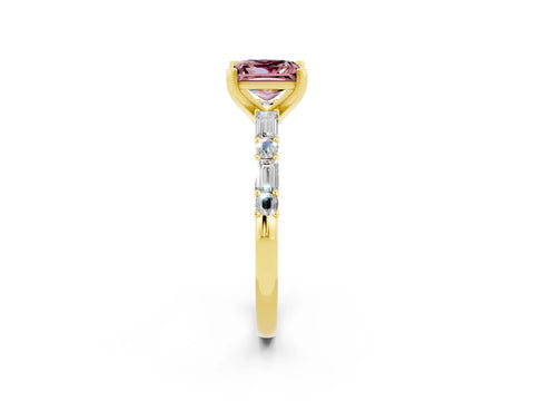 Yellow gold Princess Cut Morganite Solitaire with Side Baguettes and Channel Set Band_2