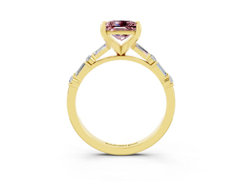 Yellow gold Princess Cut Morganite Solitaire with Side Baguettes and Channel Set Band_3
