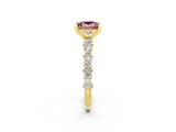 Yellow gold Princess Cut Morganite Solitaire with Side Stones, Pave Band, Four-Prong Setting_38