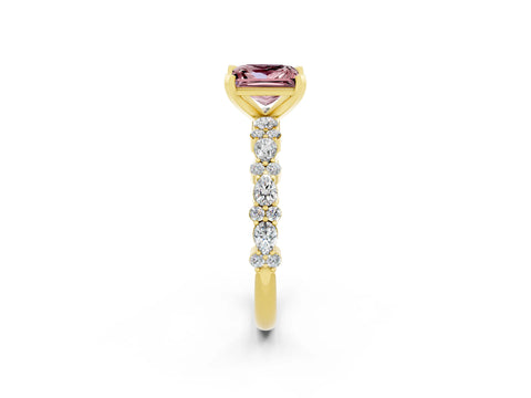 Yellow gold Princess Cut Morganite Solitaire with Side Stones, Pave Band, Four-Prong Setting_38