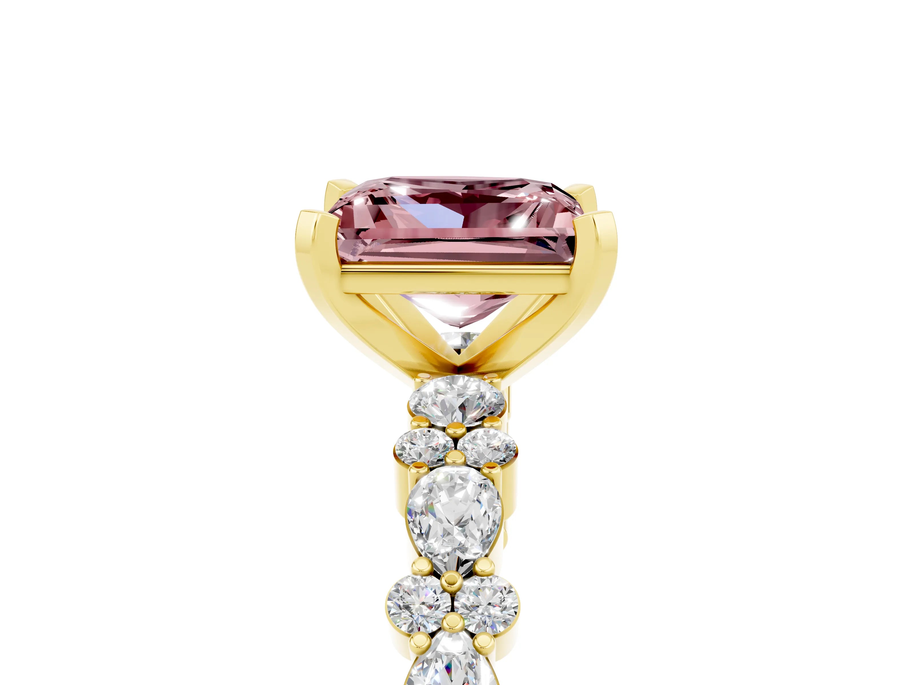 Yellow gold Princess Cut Morganite Solitaire with Side Stones, Pave Band, Four-Prong Setting_41