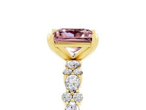 Yellow gold Princess Cut Morganite Solitaire with Side Stones, Pave Band, Four-Prong Setting_41