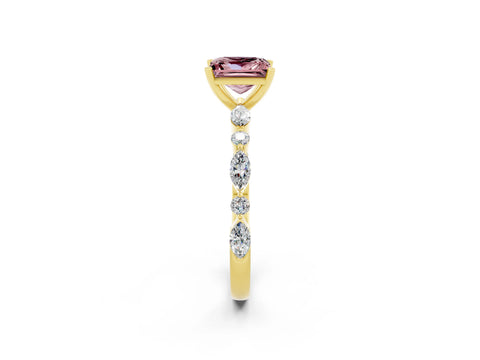 Yellow gold Princess Cut Morganite Solitaire with Side Stones on a Pavé Band and Four-Prong Setting_2
