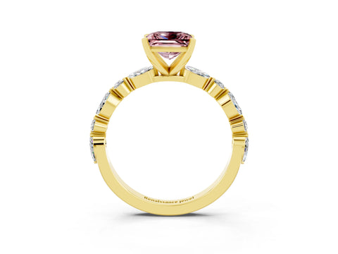 Yellow gold Princess Cut Morganite Solitaire with Side Stones on a Pavé Band and Four-Prong Setting_3