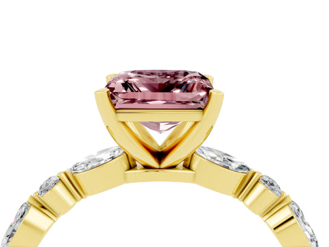 Yellow gold Princess Cut Morganite Solitaire with Side Stones on a Pavé Band and Four-Prong Setting_4