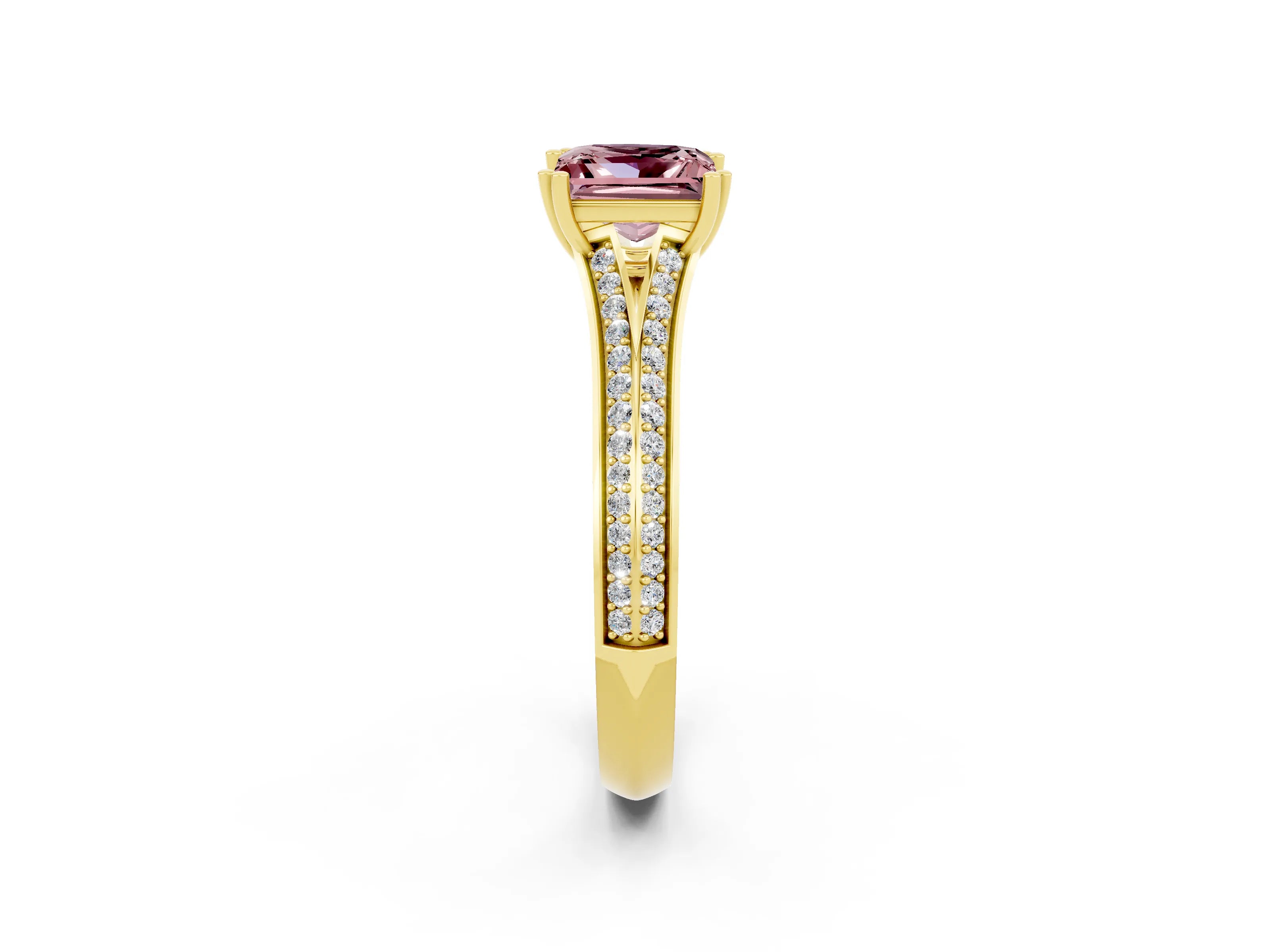 Yellow gold Princess Cut Morganite Split Shank Engagement Ring with Pavé Band_2