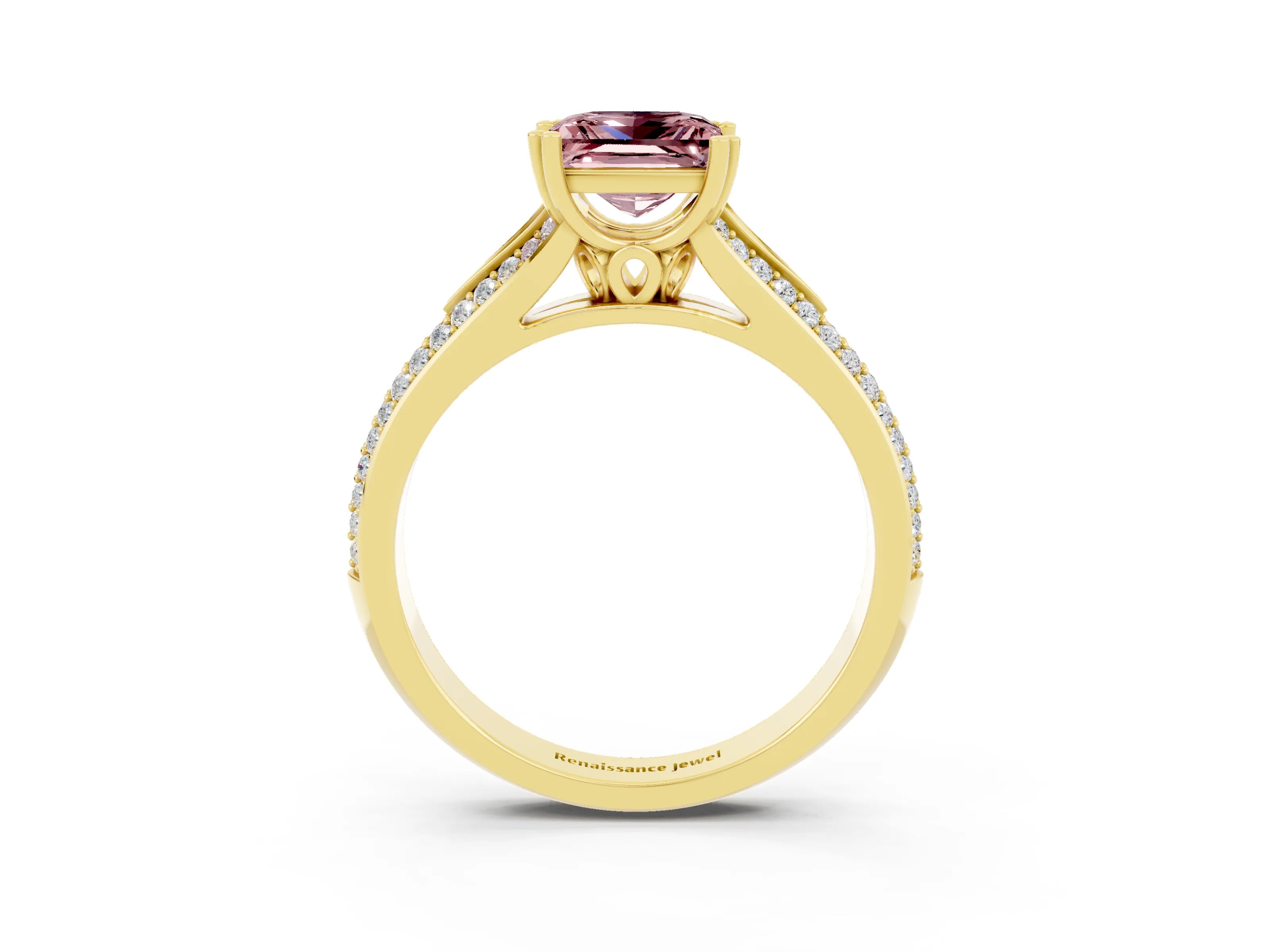 Yellow gold Princess Cut Morganite Split Shank Engagement Ring with Pavé Band_3