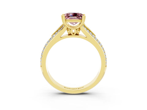 Yellow gold Princess Cut Morganite Split Shank Engagement Ring with Pavé Band_3