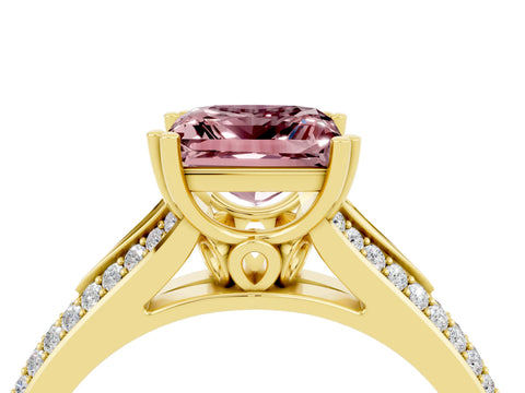 Yellow gold Princess Cut Morganite Split Shank Engagement Ring with Pavé Band_4