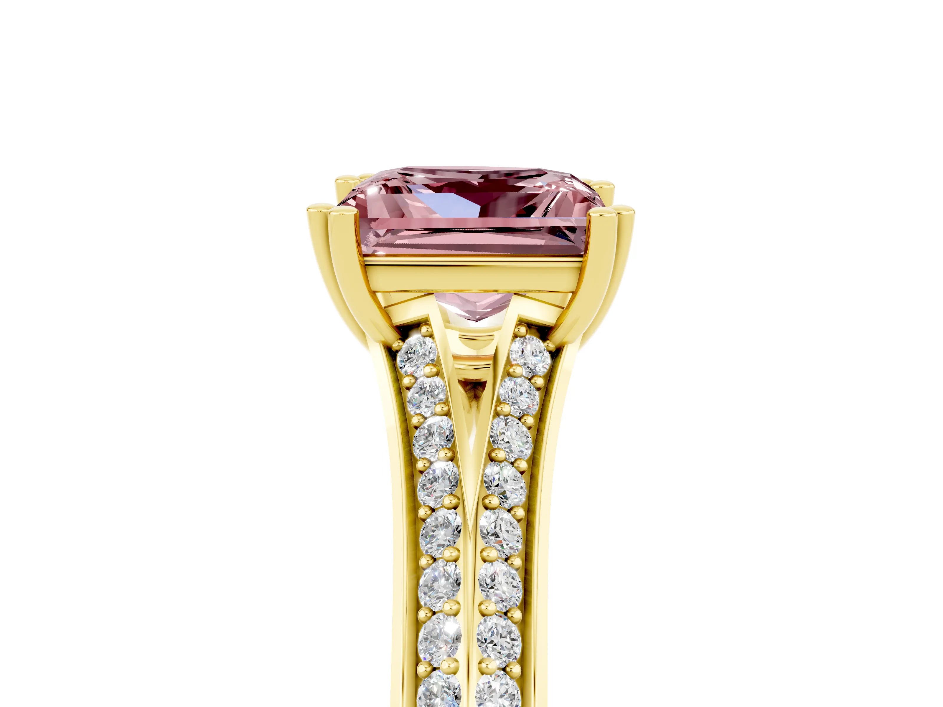 Yellow gold Princess Cut Morganite Split Shank Engagement Ring with Pavé Band_5