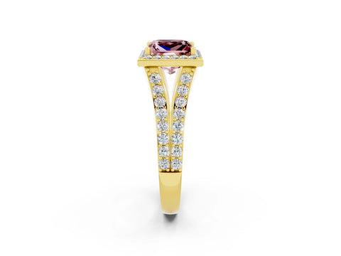 Yellow gold Princess Cut Morganite Split Shank Halo Ring with Four-Prong Setting_14