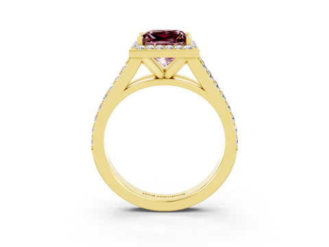 Yellow gold Princess Cut Morganite Split Shank Halo Ring with Four-Prong Setting_15