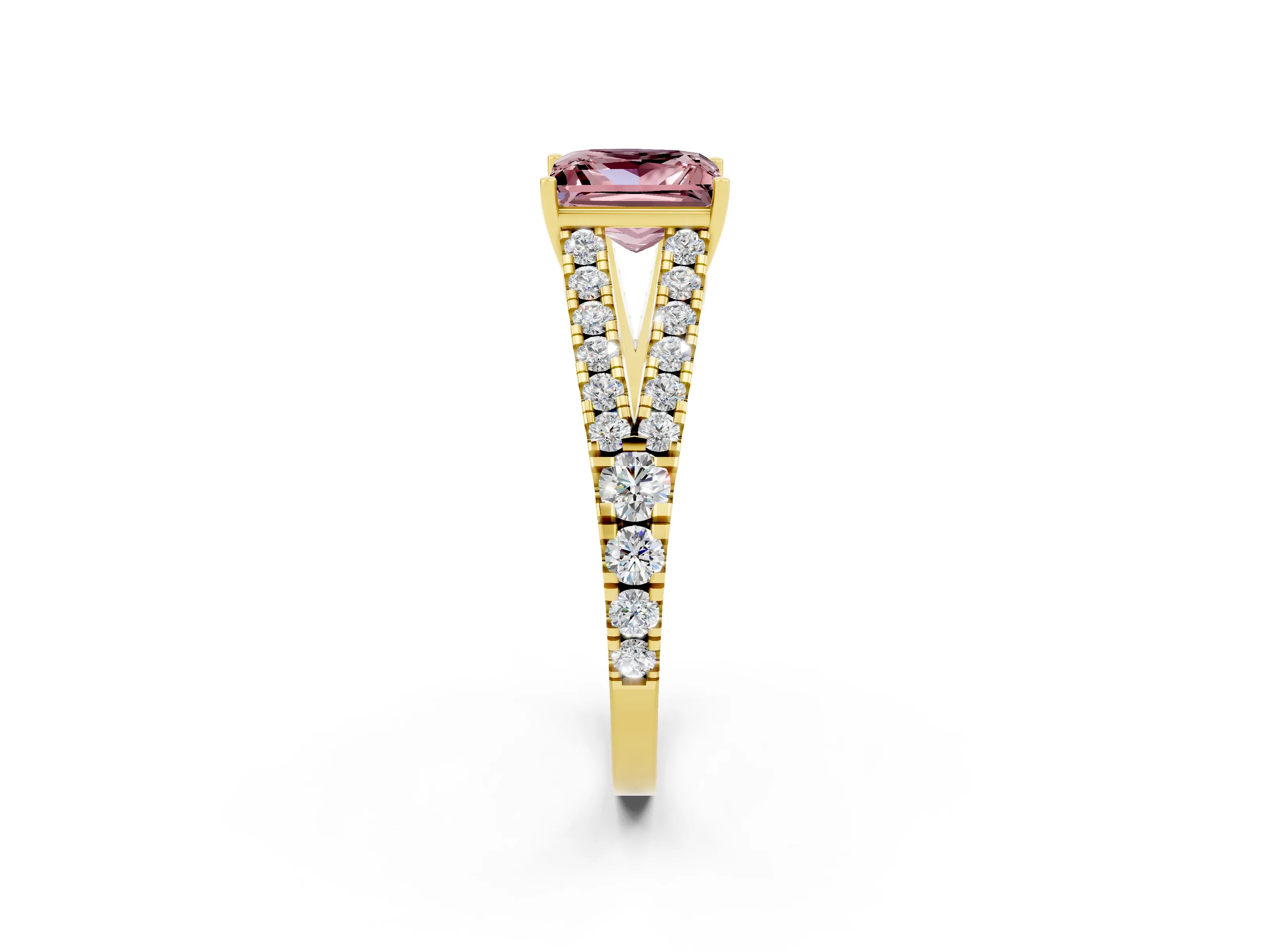 Yellow gold Princess Cut Morganite Split Shank Pavé Engagement Ring with Four-Prong Setting_14