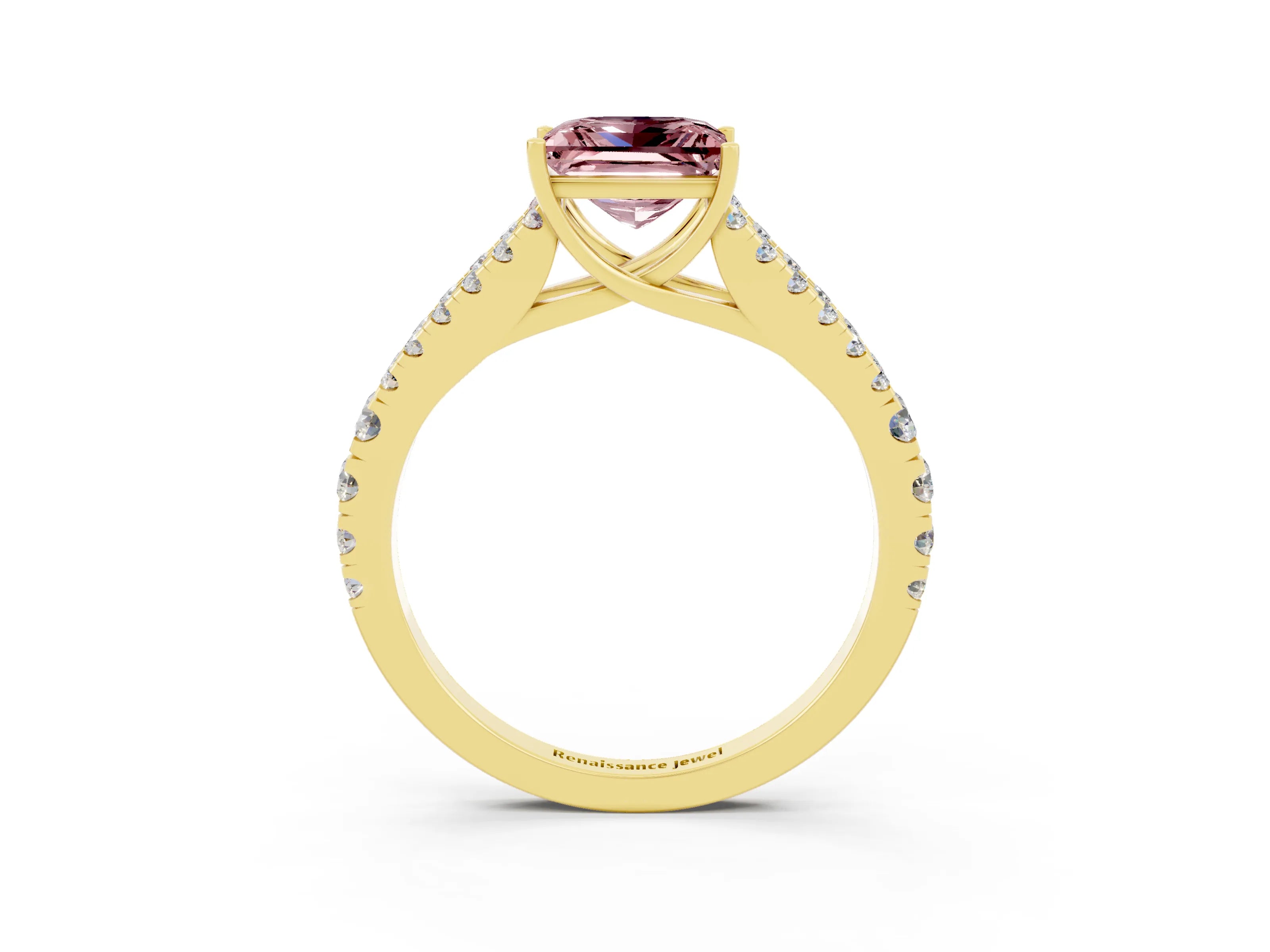 Yellow gold Princess Cut Morganite Split Shank Pavé Engagement Ring with Four-Prong Setting_15