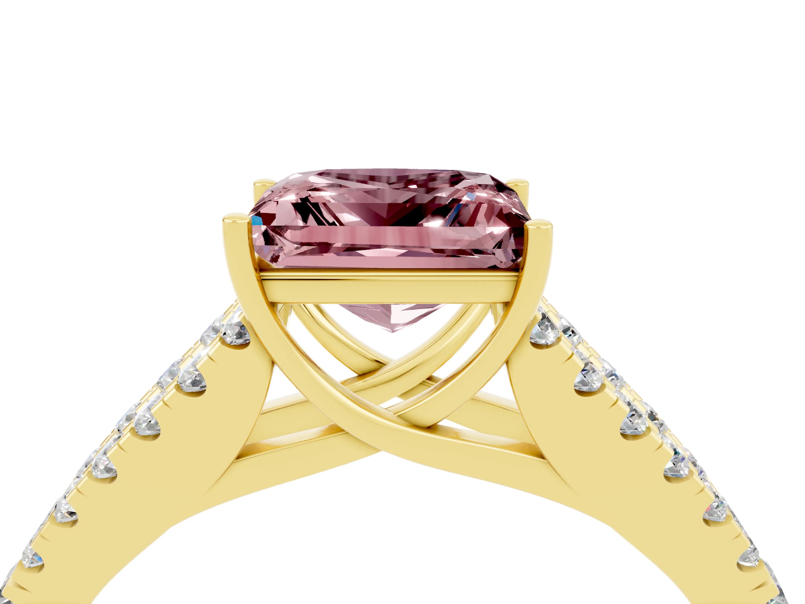 Yellow gold Princess Cut Morganite Split Shank Pavé Engagement Ring with Four-Prong Setting_16