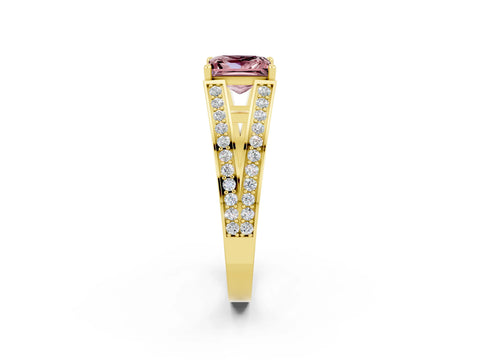 Yellow gold Princess Cut Morganite Split Shank Ring with Pavé Band and Four-Prong Setting_2
