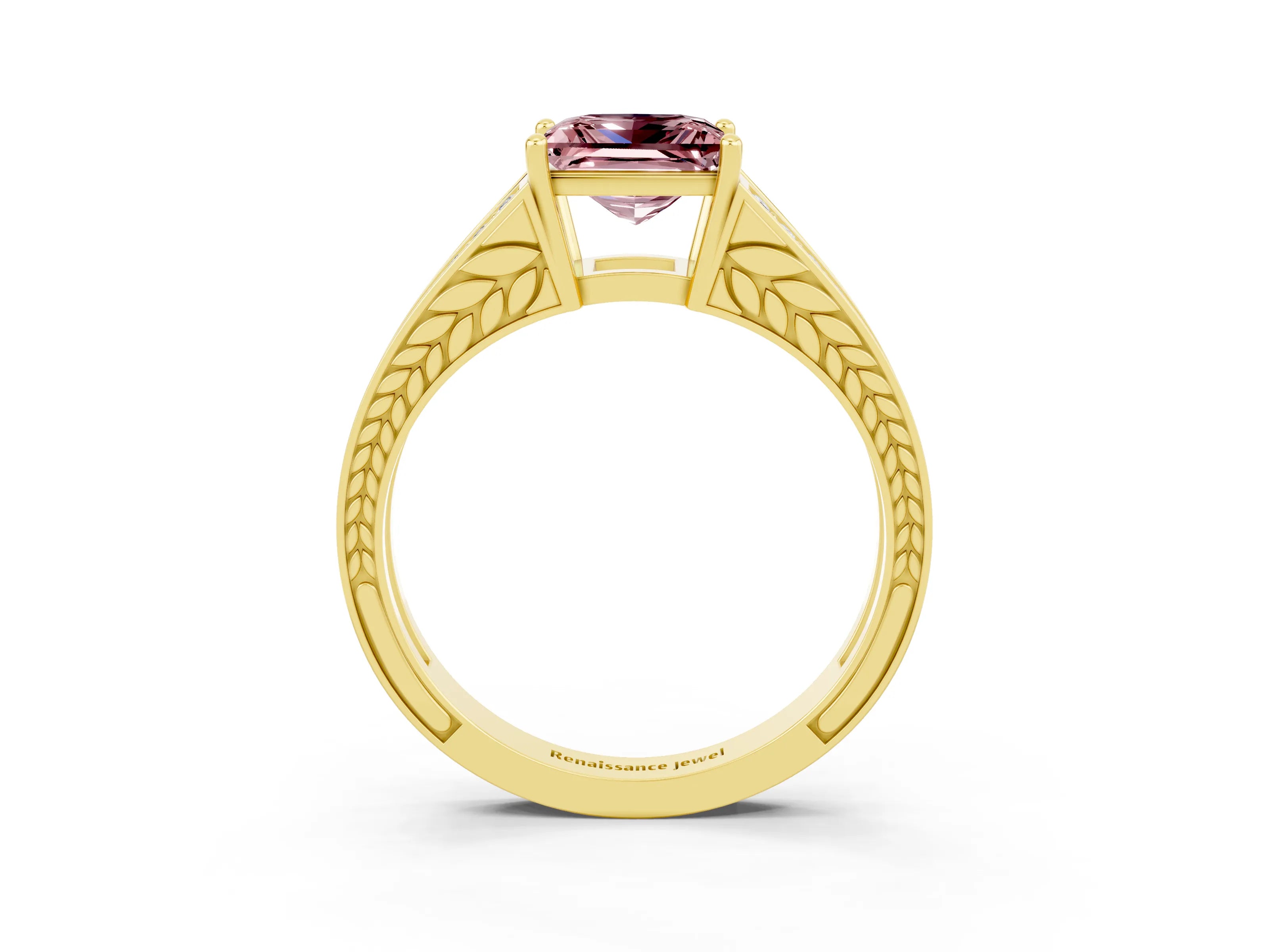 Yellow gold Princess Cut Morganite Split Shank Ring with Pavé Band and Four-Prong Setting_3