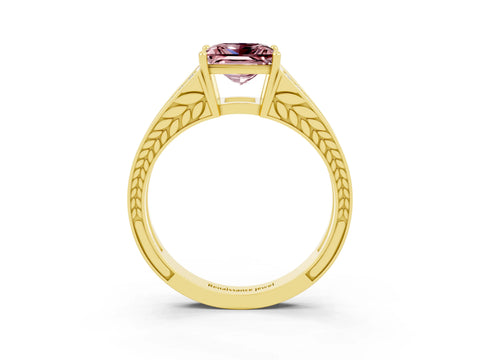Yellow gold Princess Cut Morganite Split Shank Ring with Pavé Band and Four-Prong Setting_3