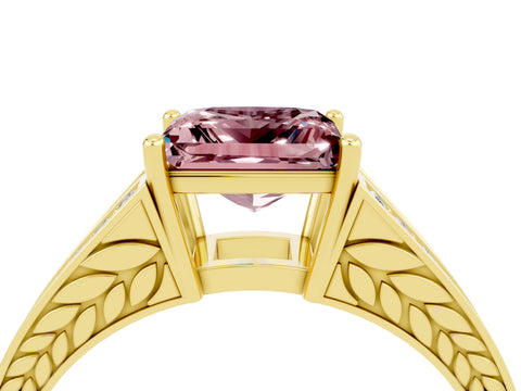 Yellow gold Princess Cut Morganite Split Shank Ring with Pavé Band and Four-Prong Setting_4