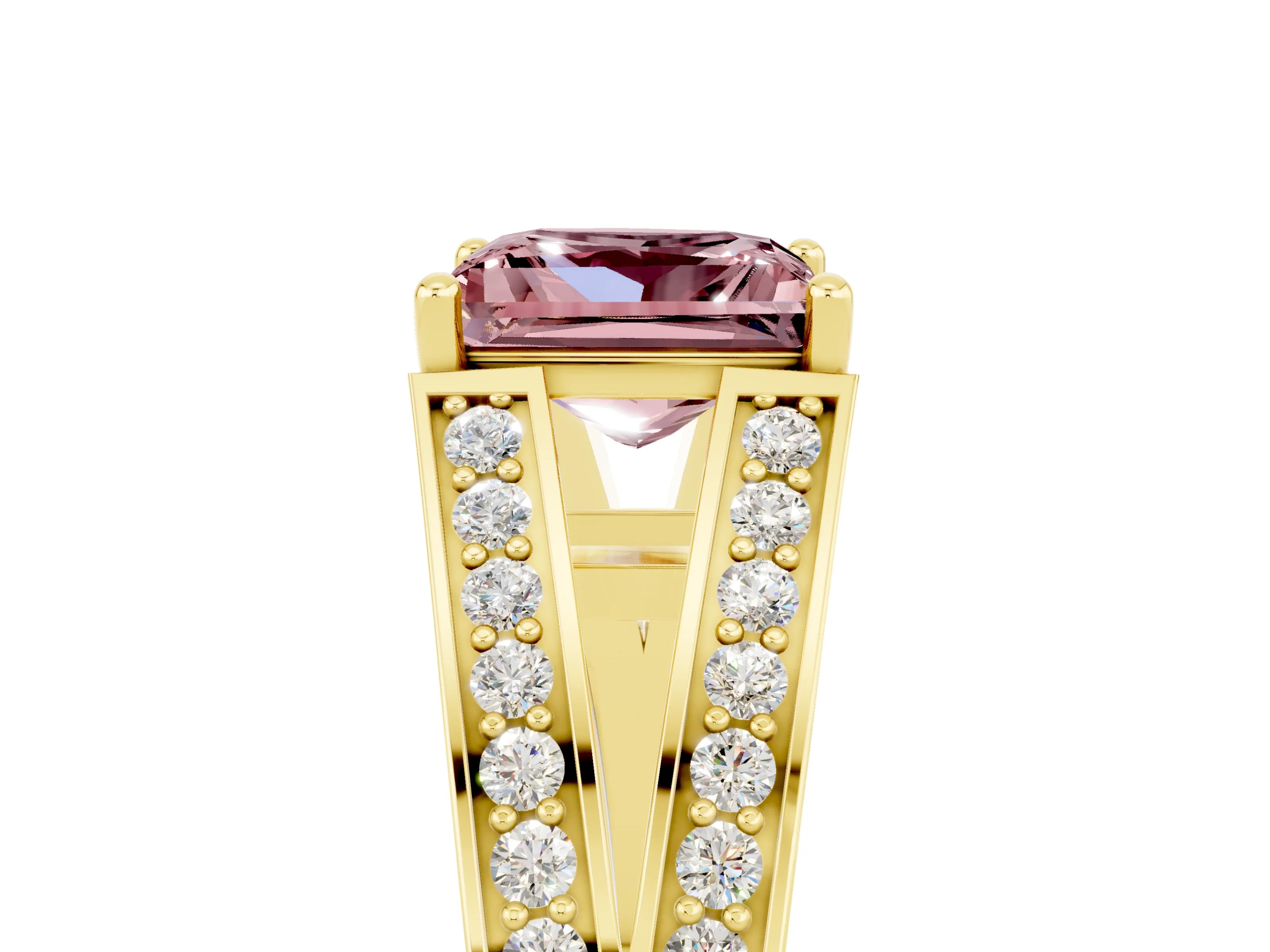 Yellow gold Princess Cut Morganite Split Shank Ring with Pavé Band and Four-Prong Setting_5