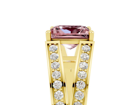Yellow gold Princess Cut Morganite Split Shank Ring with Pavé Band and Four-Prong Setting_5