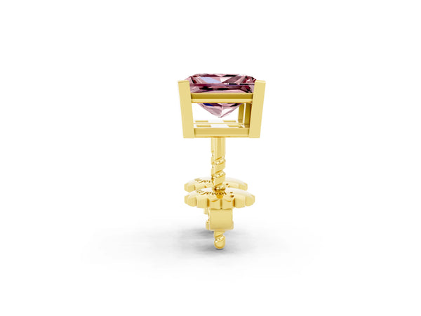 Yellow gold Princess Cut Morganite Stud Earrings