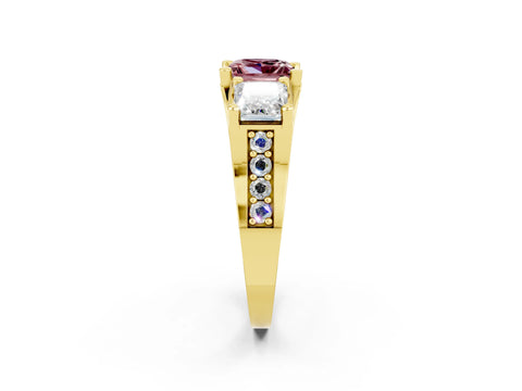 Yellow gold Princess Cut Morganite Three-Stone Ring with Channel Set Band and Four-Prong Setting_2