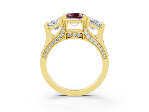 Yellow gold Princess Cut Morganite Three-Stone Ring with Channel Set Band and Four-Prong Setting_3