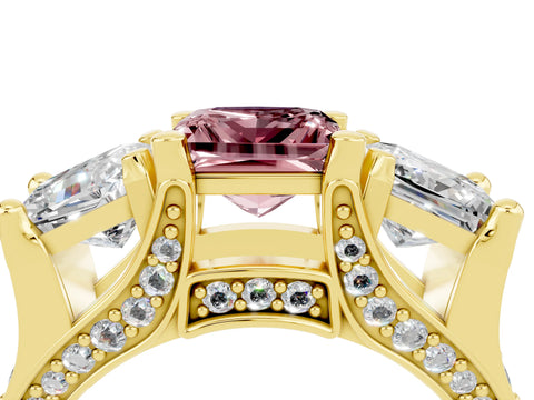 Yellow gold Princess Cut Morganite Three-Stone Ring with Channel Set Band and Four-Prong Setting_4