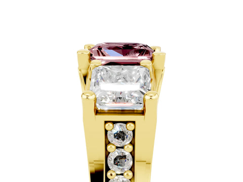 Yellow gold Princess Cut Morganite Three-Stone Ring with Channel Set Band and Four-Prong Setting_5