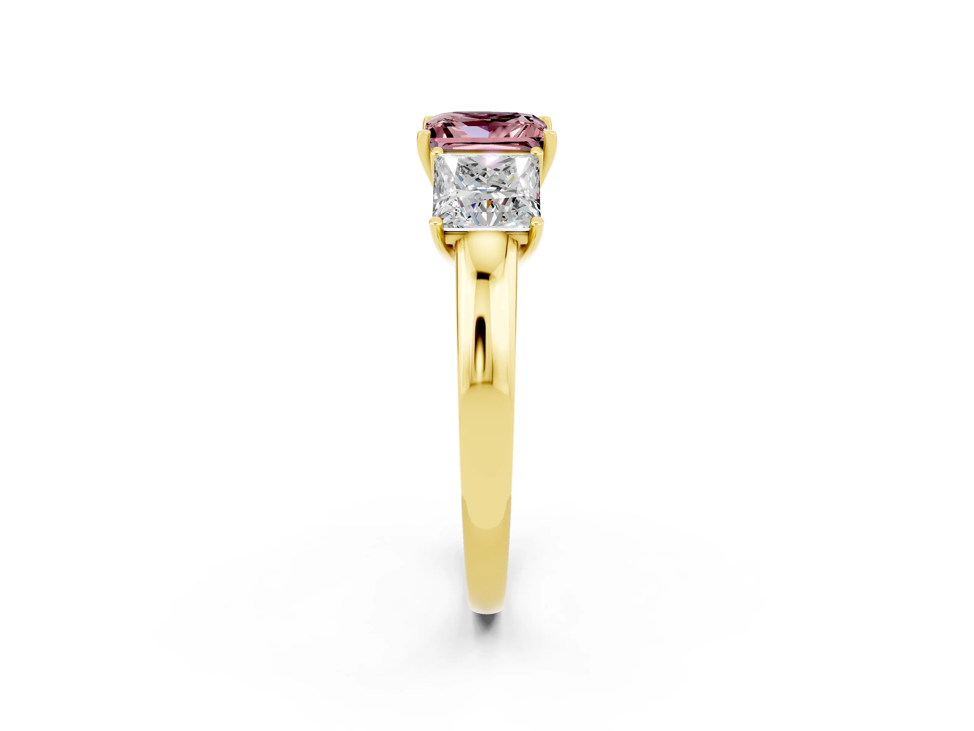 Yellow gold Princess Cut Morganite Three-Stone Ring with Four-Prong Setting and Classic Band_2