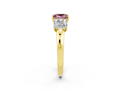 Yellow gold Princess Cut Morganite Three-Stone Ring with Four-Prong Setting and Classic Band_2