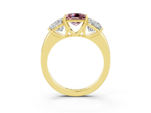 Yellow gold Princess Cut Morganite Three-Stone Ring with Four-Prong Setting and Classic Band_3