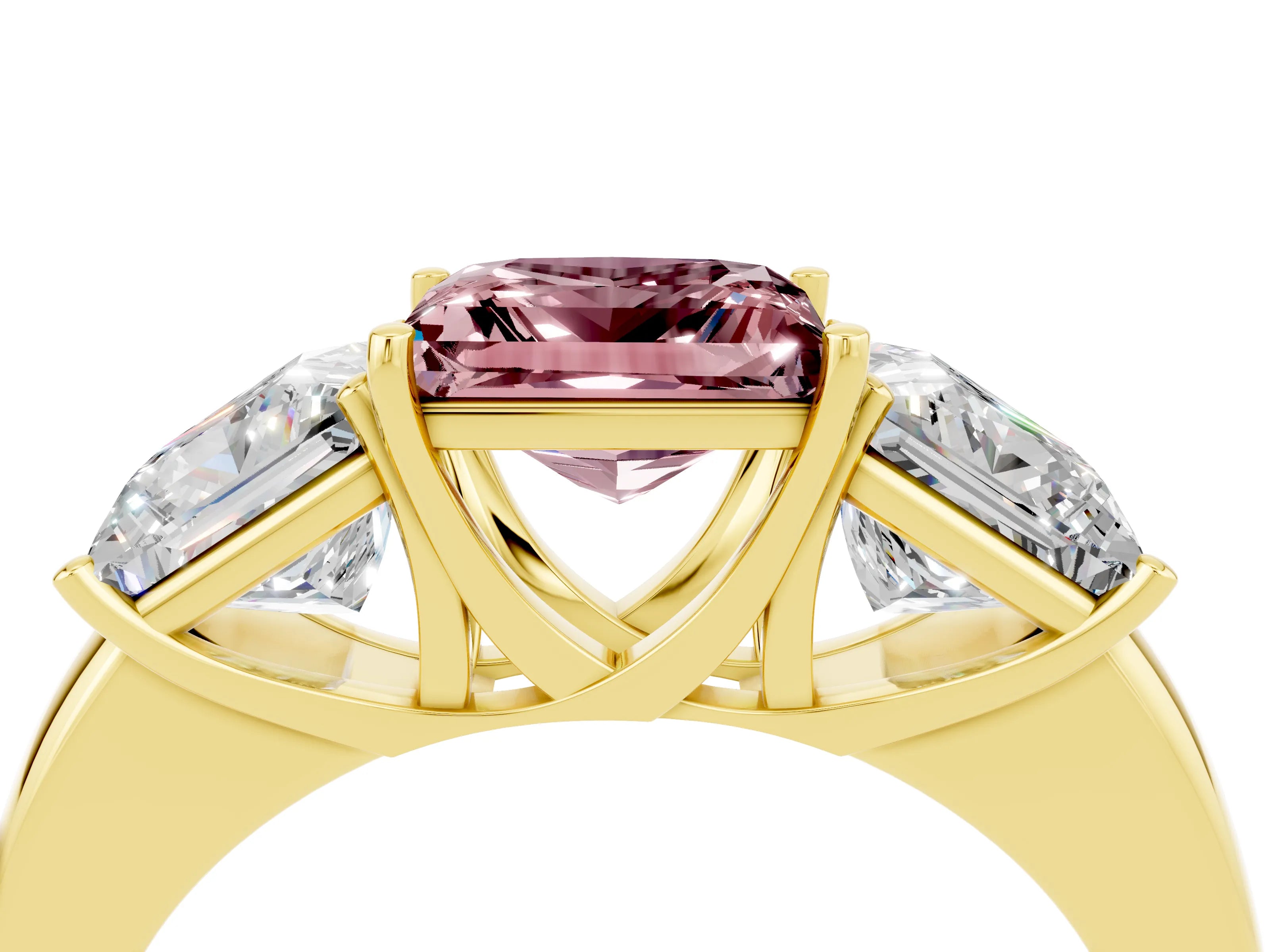 Yellow gold Princess Cut Morganite Three-Stone Ring with Four-Prong Setting and Classic Band_4