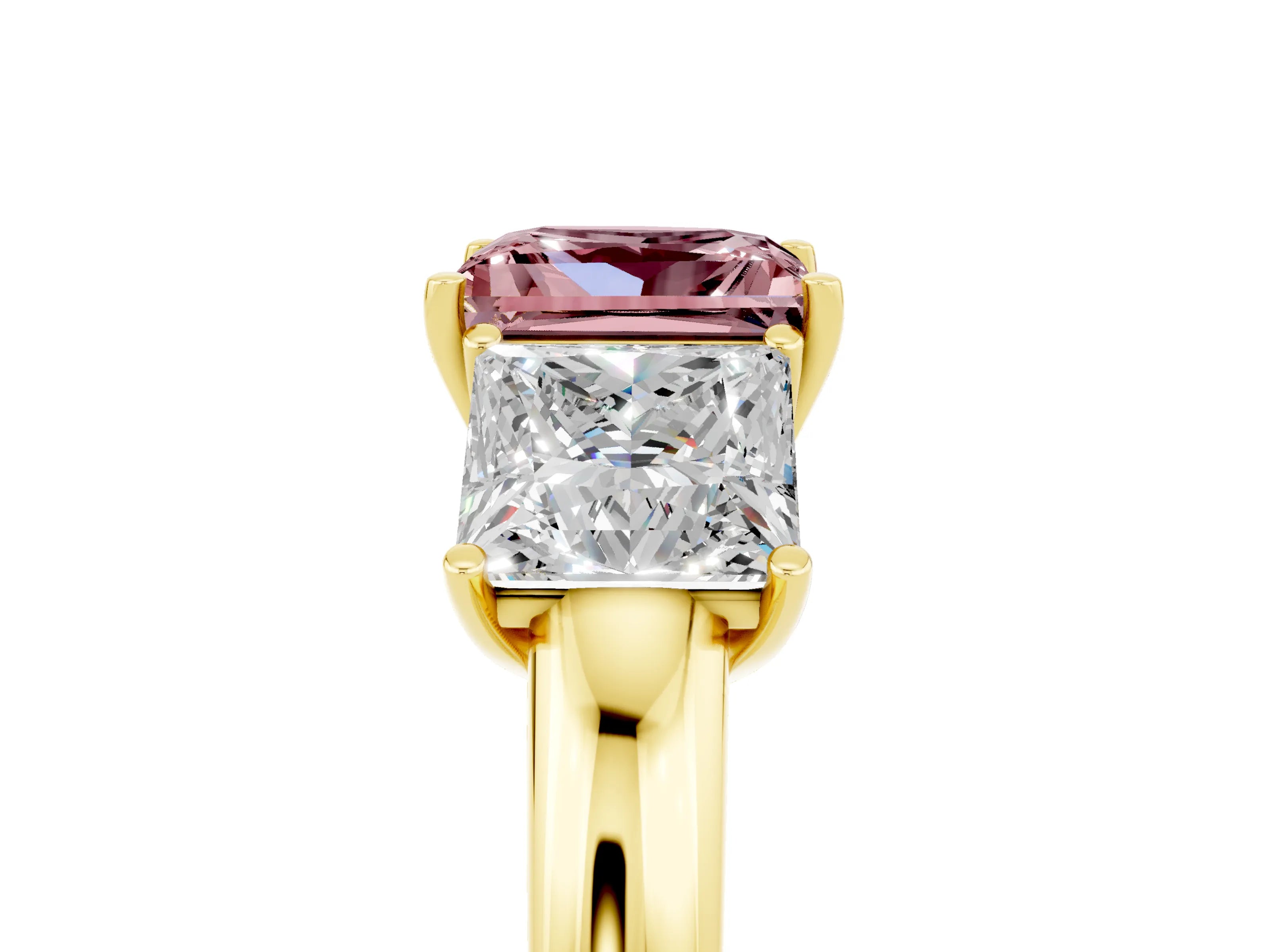 Yellow gold Princess Cut Morganite Three-Stone Ring with Four-Prong Setting and Classic Band_5