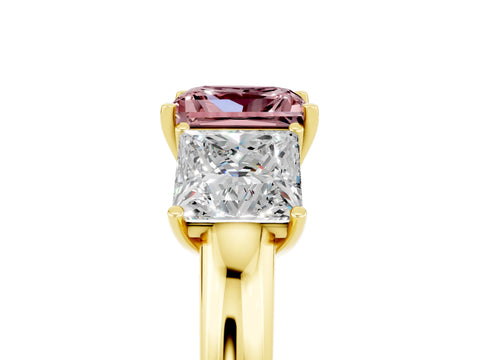 Yellow gold Princess Cut Morganite Three-Stone Ring with Four-Prong Setting and Classic Band_5